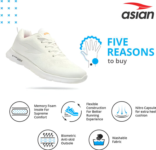 asian  Delta-21 White Sports Running Shoes For Men